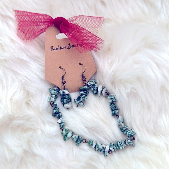 New:Soul Embellishments 2pcNatural Healing Gemstones Moss/Tree Agate Jewelry Set - Picture 1 of 16